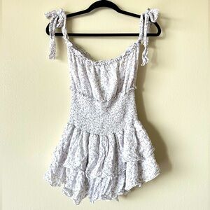 NWOT Forever 21 White Floral Ruffle Ruched Romper Shoulder Ties Gathered Waist